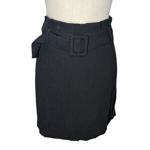 NWT‎ Umgee Black Belted Mini Skirt Medium Linen Cotton